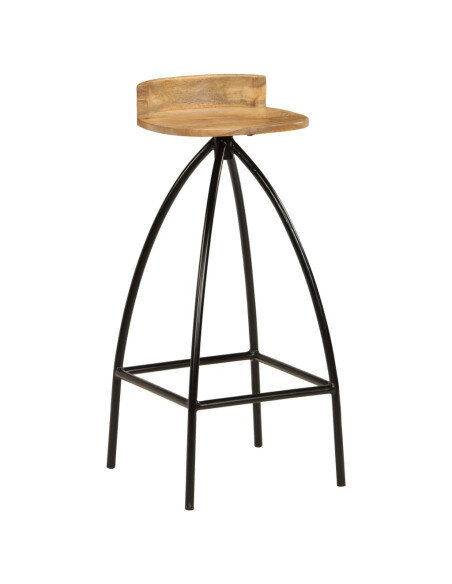 Chaise de bar industrielle en lot de 2 en bois de manguier Brun  {attributes}