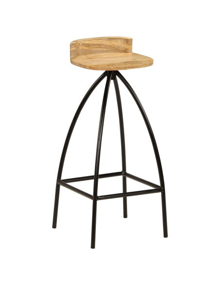 Chaise de bar industrielle en lot de 2 en bois de manguier Brun  {attributes}