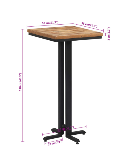 Table de bar style Industriel en bois massif de récupération  55x55x110 cm {attributes}