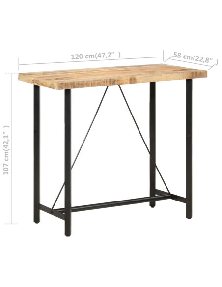 Table de bar style Industriel en bois de manguier 120 x 58 x 107 cm {attributes} Table de bar style Industriel en bois de manguier 120 x 58 x 107 cm {attributes}