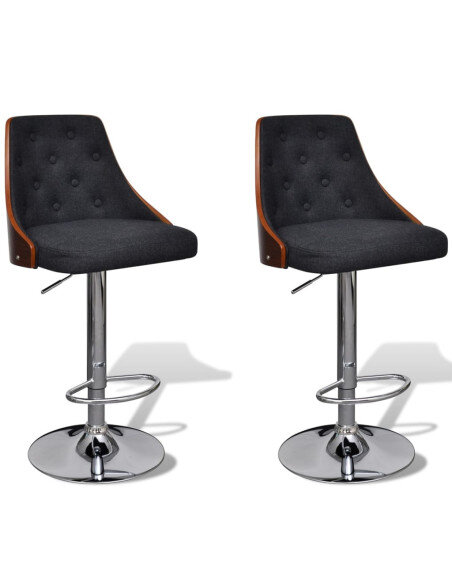 Tabourets de bar en lot de 2 en bois courbé et tissu Gris  {attributes}