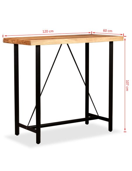 Table de bar style Industriel en bois d'acacia massif 120 x 60 x 107 cm {attributes} Table de bar style Industriel en bois d'acacia massif 120 x 60 x 107 cm {attributes}