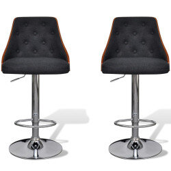 Tabourets de bar en lot de 2 en bois courbé et tissu Gris  {attributes} 2