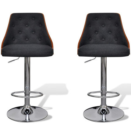 Tabourets de bar en lot de 2 en bois courbé et tissu Gris  {attributes}