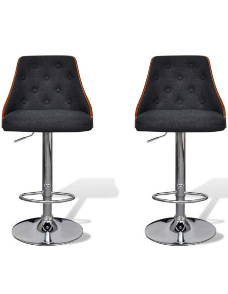 Tabourets de bar en lot de 2 en bois courbé et tissu Gris  {attributes}