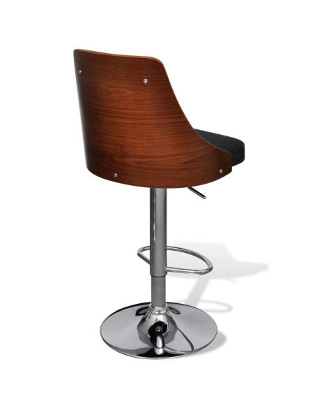 Tabourets de bar en lot de 2 en bois courbé et tissu Gris  {attributes}