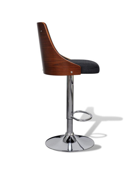 Tabourets de bar en lot de 2 en bois courbé et tissu Gris  {attributes}