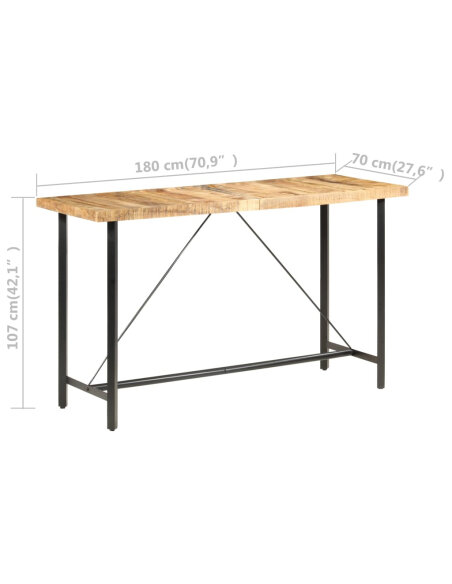 Table de bar style Industriel en bois de manguier 180 x 70 x 107 cm {attributes} Table de bar style Industriel en bois de manguier 180 x 70 x 107 cm {attributes}