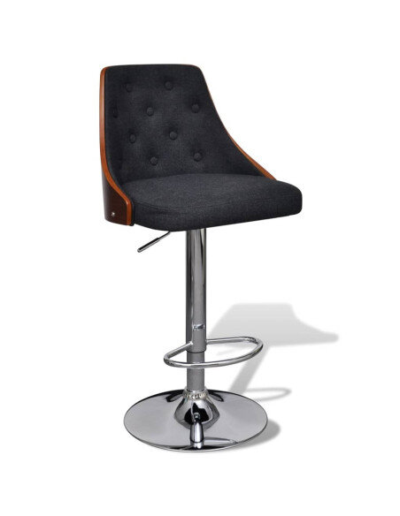 Tabourets de bar en lot de 2 en bois courbé et tissu Gris  {attributes}