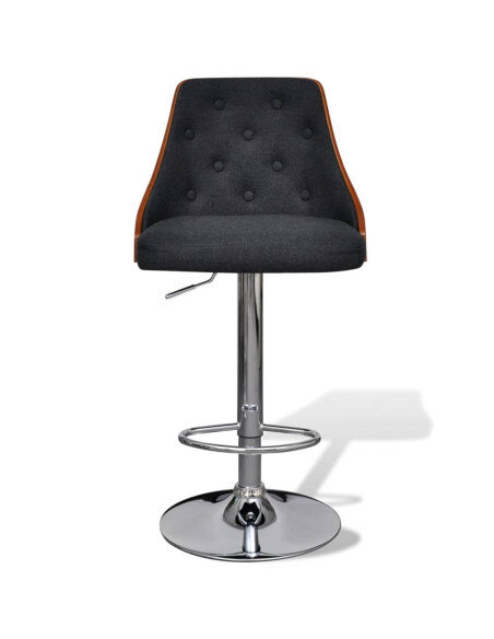 Tabourets de bar en lot de 2 en bois courbé et tissu Gris  {attributes}