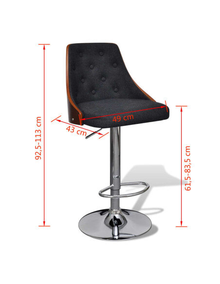 Tabourets de bar en lot de 2 en bois courbé et tissu Gris  {attributes}