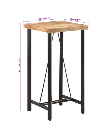 Table de bar style Industriel en bois de manguier massif et fer 55 x 55 x 107 cm {attributes} Table de bar style Industriel en bois de manguier massif et fer 55 x 55 x 107 cm {attributes}