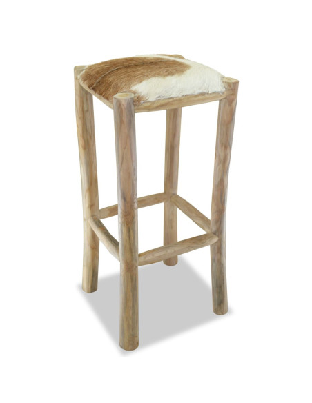 Tabourets de bar Bohème / Nature en cuir véritable et bois de teck Brun  {attributes}