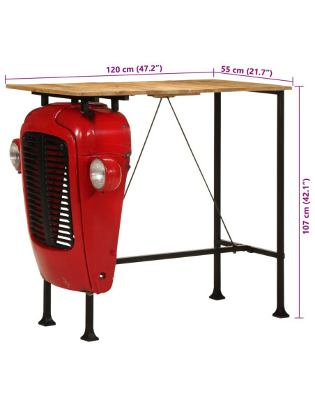 Table de bar style Industriel en bois de manguier massif Rouge 55 x 120 x 107 cm {attributes} Table de bar style Industriel en bois de manguier massif Rouge 55 x 120 x 107 cm {attributes}