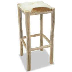 Tabourets de bar Bohème / Nature en cuir véritable et bois de teck Brun  {attributes} 2