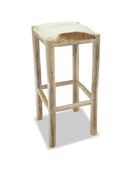 Tabourets de bar Bohème / Nature en cuir véritable et bois de teck Brun  {attributes}