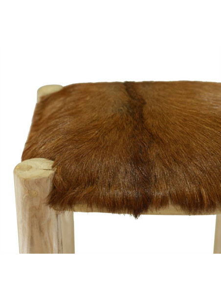 Tabourets de bar Bohème / Nature en cuir véritable et bois de teck Brun  {attributes}
