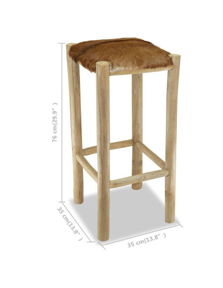 Tabourets de bar Bohème / Nature en cuir véritable et bois de teck Brun  {attributes}