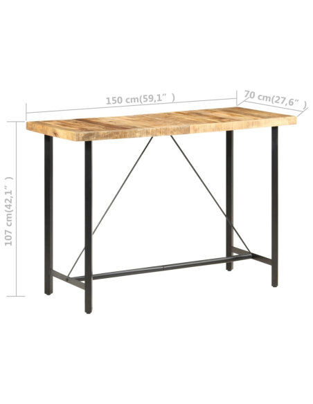 Table de bar style Industriel en bois de manguier 150 x 70 x 107 cm {attributes} Table de bar style Industriel en bois de manguier 150 x 70 x 107 cm {attributes}
