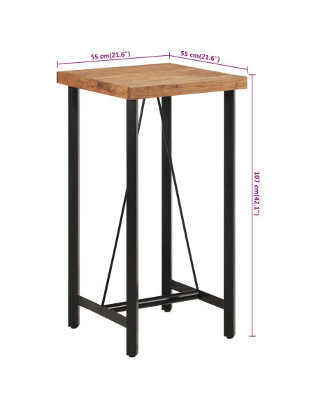 Table de bar style Industriel en bois de manguier massif et fer 55 x 55 x 107 cm {attributes} Table de bar style Industriel en bois de manguier massif et fer 55 x 55 x 107 cm {attributes}