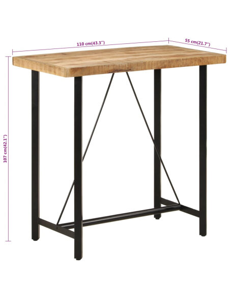 Table de bar style Industriel en bois de manguier et fer 110 x 55 x 107 cm {attributes} Table de bar style Industriel en bois de manguier et fer 110 x 55 x 107 cm {attributes}