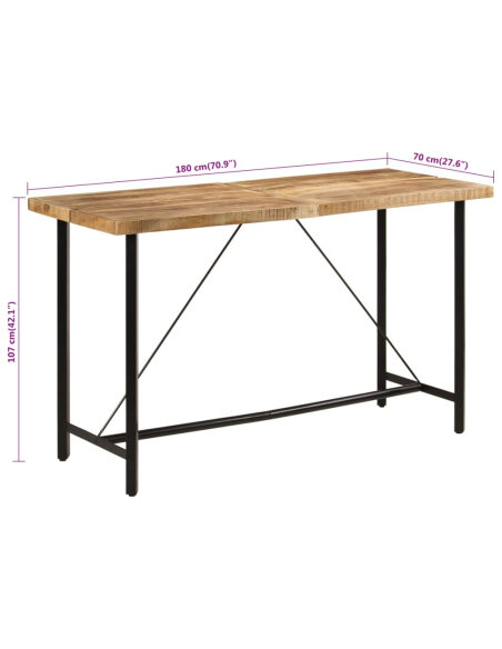 Table de bar style Industriel en bois de manguier et fer 180 x 70 x 107 cm {attributes} Table de bar style Industriel en bois de manguier et fer 180 x 70 x 107 cm {attributes}