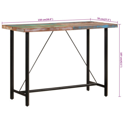 Table de bar style Industriel en bois massif de récupération et fer Multicolore 150x70x107 cm {attributes}