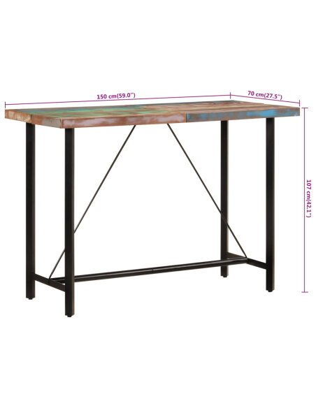 Table de bar style Industriel en bois massif de récupération et fer Multicolore 150x70x107 cm {attributes} Table de bar style Industriel en bois massif de récupération et fer Multicolore 150x70x107 cm {attributes}
