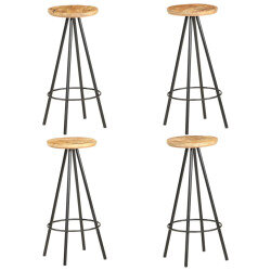 Tabourets de bar industriel en lot de 4 en bois de manguier brut Brun  {attributes}