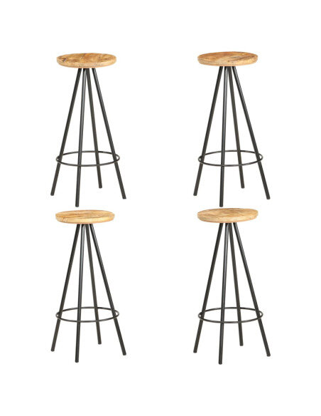 Tabourets de bar industriel en lot de 4 en bois de manguier brut Brun  {attributes}