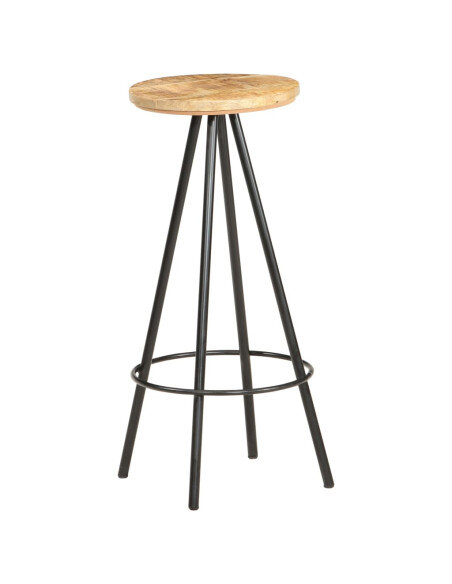 Tabourets de bar industriel en lot de 4 en bois de manguier brut Brun  {attributes}