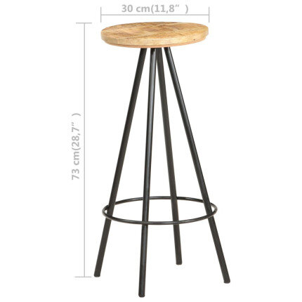 Tabourets de bar industriel en lot de 4 en bois de manguier brut Brun  {attributes}