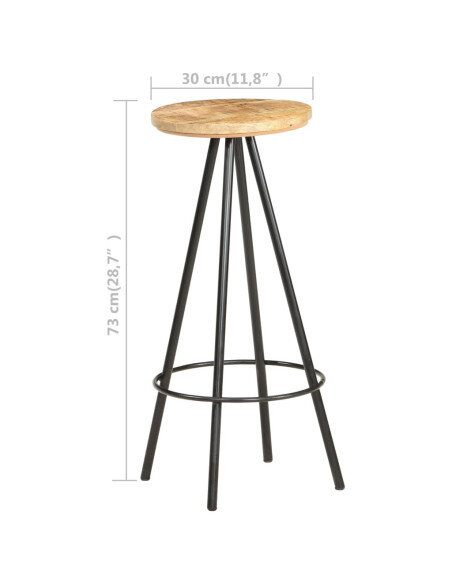 Tabourets de bar industriel en lot de 4 en bois de manguier brut Brun  {attributes}