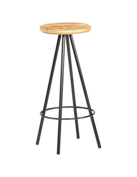 Tabourets de bar industriel en lot de 4 en bois de manguier brut Brun  {attributes}