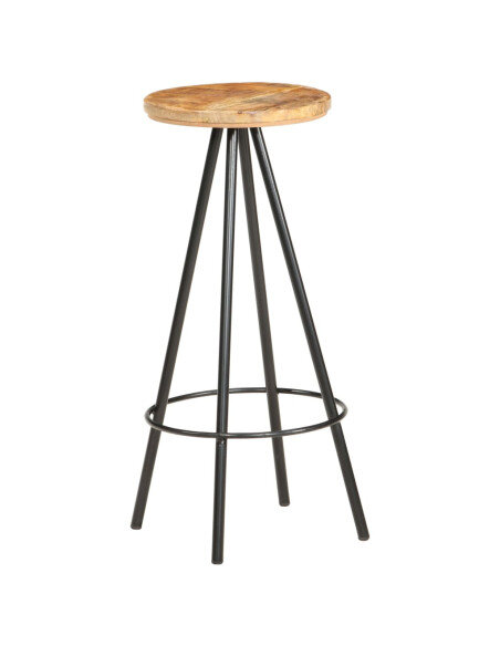 Tabourets de bar industriel en lot de 4 en bois de manguier brut Brun  {attributes}