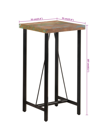 Table de bar style Industriel en bois massif de récupération et fer Multicolore 55 x 55 x 107 cm {attributes}