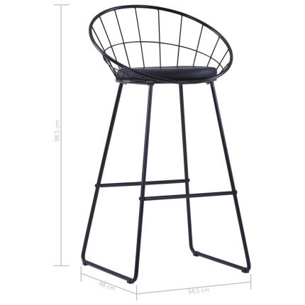 Tabouret de bar industriel métal noir avec dossier lot de 2