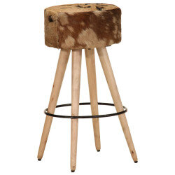 Tabourets de bar Bohème / Nature fourrure en lot de 2 en cuir véritable et bois de manguier Brun  {attributes} 2