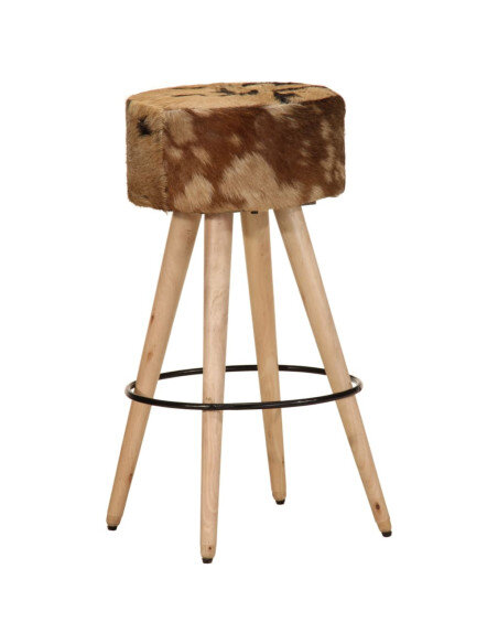 Tabourets de bar Bohème / Nature fourrure en lot de 2 en cuir véritable et bois de manguier Brun  {attributes} Tabourets de bar Bohème / Nature fourrure en lot de 2 en cuir véritable et bois de manguier Brun  {attributes}