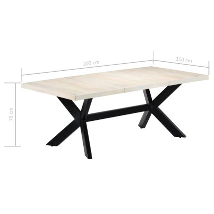 Table salle à manger Style Industriel en bois de manguier massif Blanc 200 x 100 x 75 cm {attributes}