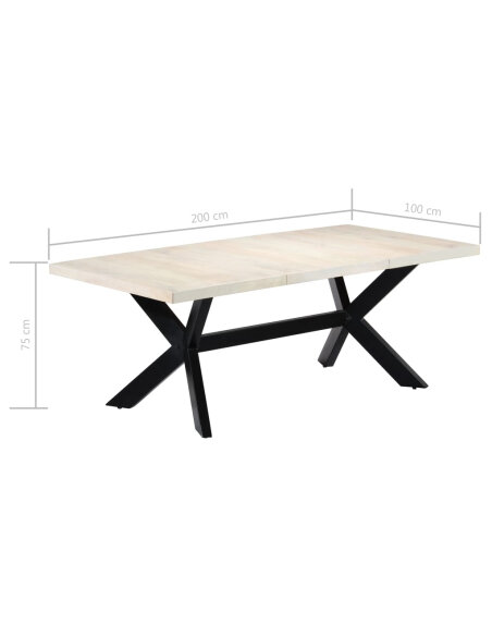 Table salle à manger Style Industriel en bois de manguier massif Blanc 200 x 100 x 75 cm {attributes} Table salle à manger Style Industriel en bois de manguier massif Blanc 200 x 100 x 75 cm {attributes}