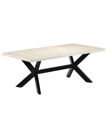 Table salle à manger Style Industriel en bois de manguier massif Blanc 200 x 100 x 75 cm {attributes} Table salle à manger Style Industriel en bois de manguier massif Blanc 200 x 100 x 75 cm {attributes}