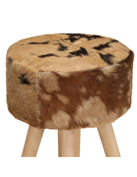 Tabourets de bar Bohème / Nature fourrure en lot de 2 en cuir véritable et bois de manguier Brun  {attributes} Tabourets de bar Bohème / Nature fourrure en lot de 2 en cuir véritable et bois de manguier Brun  {attributes}