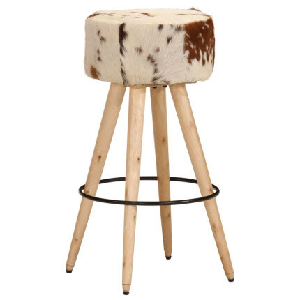 Tabourets de bar Bohème / Nature fourrure en lot de 2 en cuir véritable et bois de manguier Brun  {attributes}