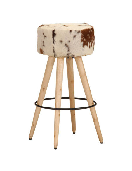 Tabourets de bar Bohème / Nature fourrure en lot de 2 en cuir véritable et bois de manguier Brun  {attributes} Tabourets de bar Bohème / Nature fourrure en lot de 2 en cuir véritable et bois de manguier Brun  {attributes}