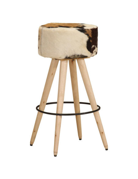 Tabourets de bar Bohème / Nature fourrure en lot de 2 en cuir véritable et bois de manguier Brun  {attributes} Tabourets de bar Bohème / Nature fourrure en lot de 2 en cuir véritable et bois de manguier Brun  {attributes}