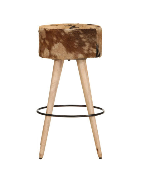 Tabourets de bar Bohème / Nature fourrure en lot de 2 en cuir véritable et bois de manguier Brun  {attributes} Tabourets de bar Bohème / Nature fourrure en lot de 2 en cuir véritable et bois de manguier Brun  {attributes}