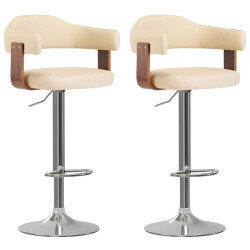 Tabourets de bar Rétro / Vintage en lot de 2 en bois courbé et similicuir Crème  {attributes}