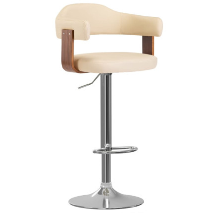 Tabourets de bar Rétro / Vintage en lot de 2 en bois courbé et similicuir Crème  {attributes}