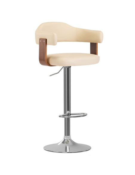 Tabourets de bar Rétro / Vintage en lot de 2 en bois courbé et similicuir Crème  {attributes}